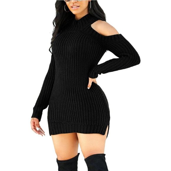 Women's Knit Sweater Dress Casual Sexy Off Shoulder Long Sleeve Winter - Picture 3 of 8
